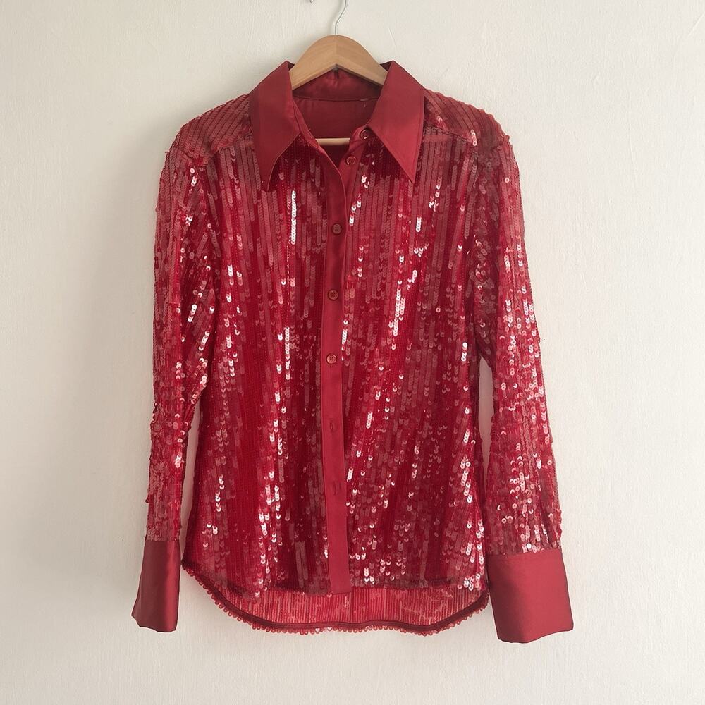 Red Sequin Button Up